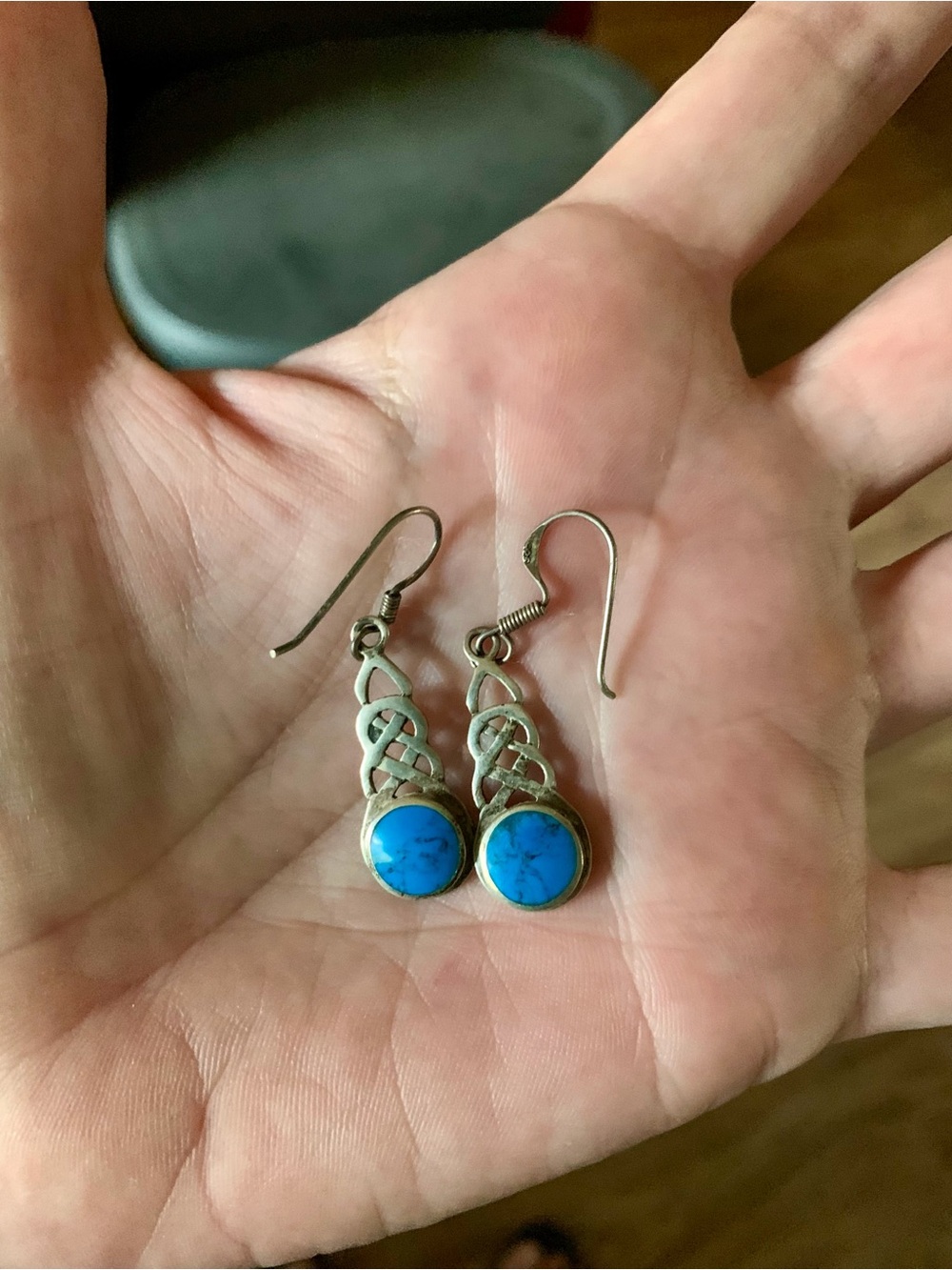 Sterling-Inspired Celtic Drop Earrings with Turquoise Blue Stones #0042